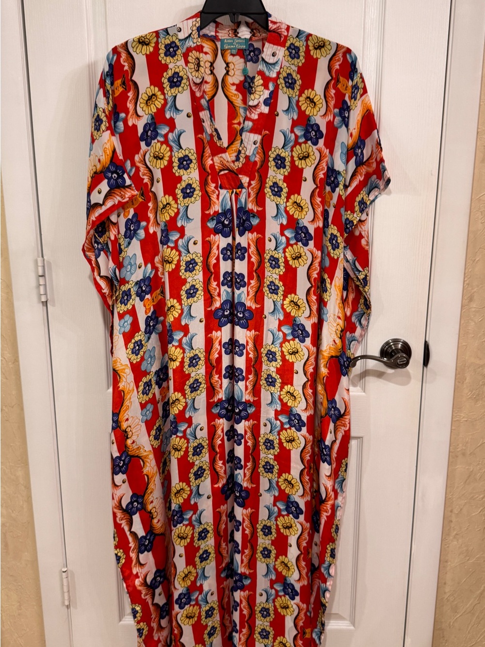 High-Low Floral Stripe Maxi Dress in Red